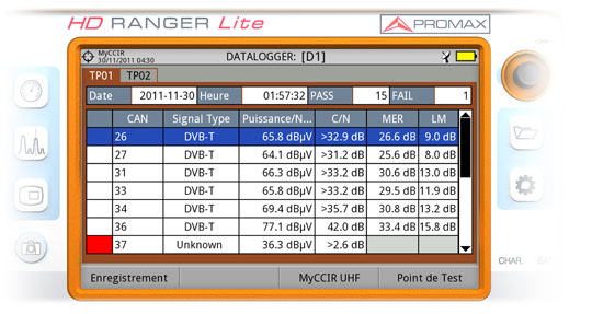 Écran de Datalogger du HD RANGER UltraLite